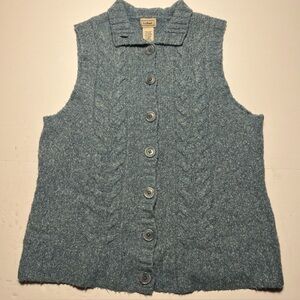 L.L. Bean Women's Classic Ragg Wool Blend Sweater Vest Blue Size Large